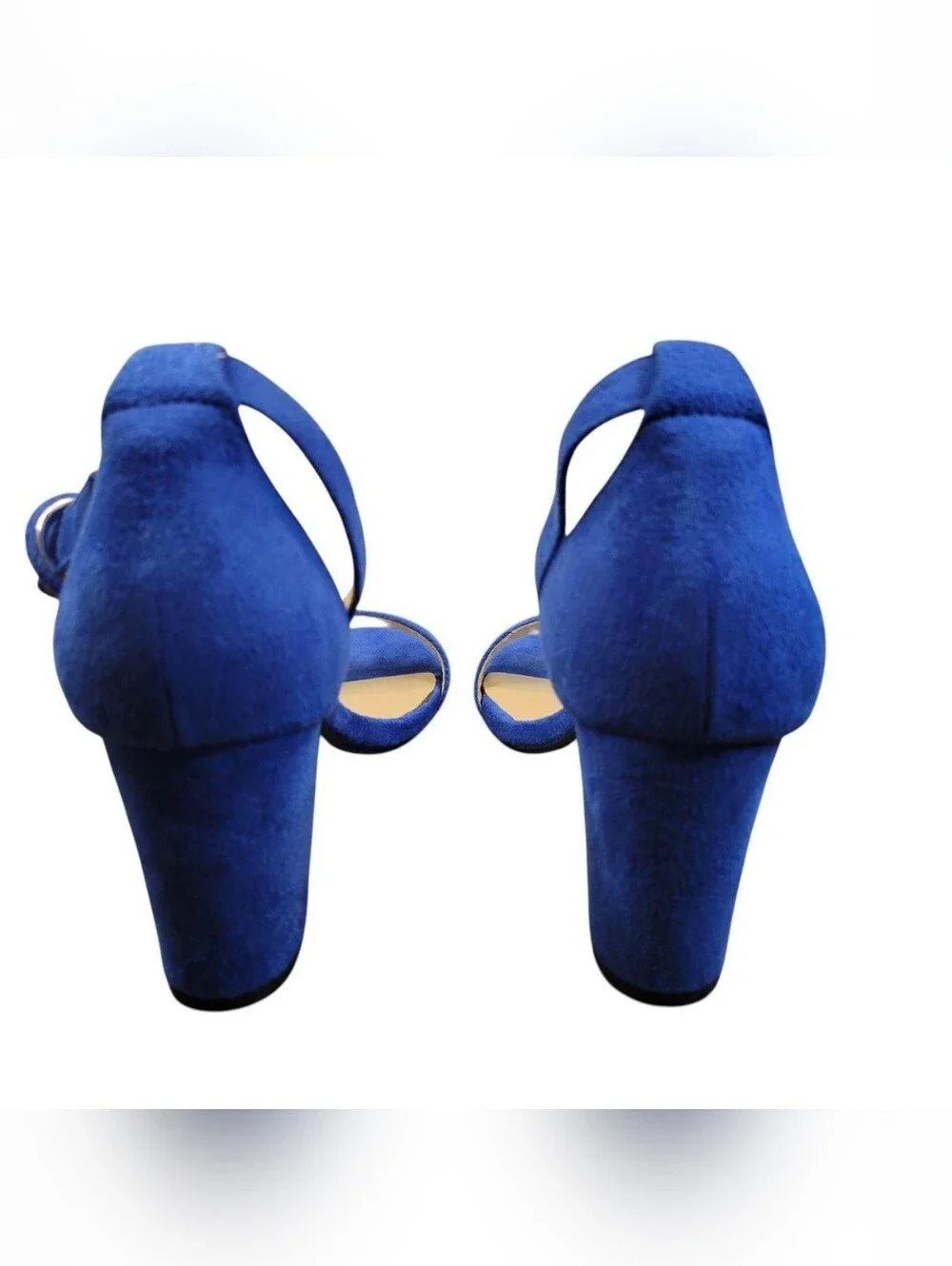 IDIFU Blue Suede Ankle Strap Block Heels